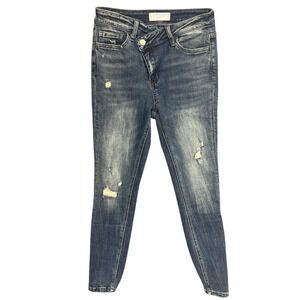 Vervet‎ Blue Distressed Skinny Jeans Womens Crossover Button Denim Pants